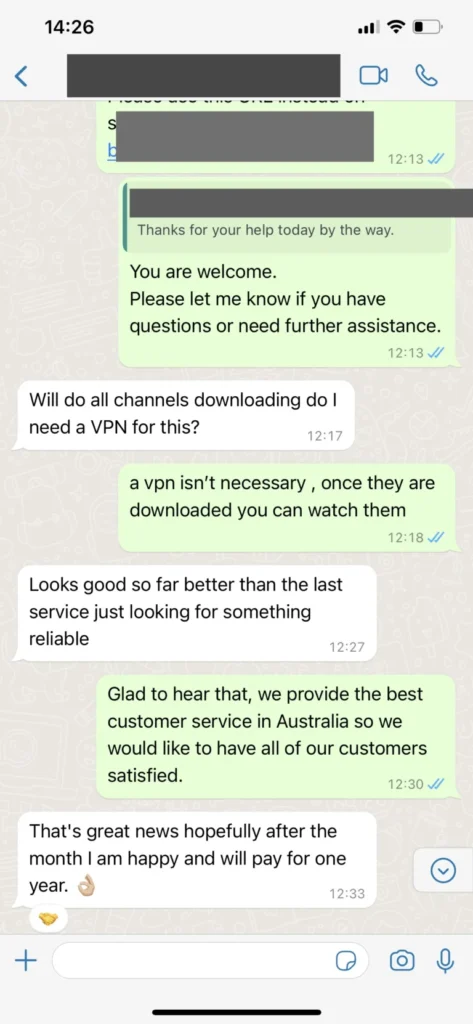 Mensagem de cliente elogiando a qualidade do desporto em 4K